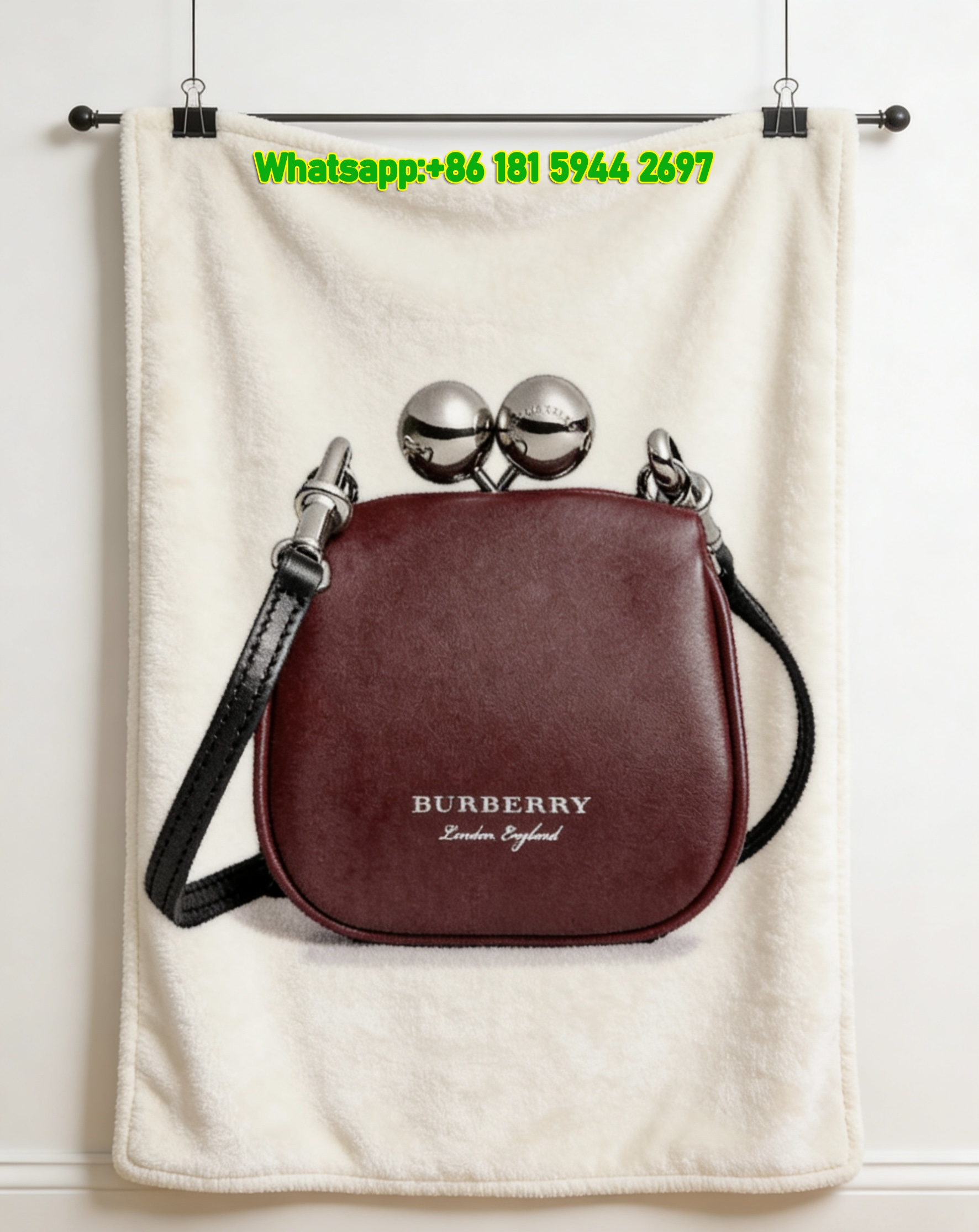 Burberry Burgundy Leather Mini Bag Flannel Sofa Throw Blanket B196